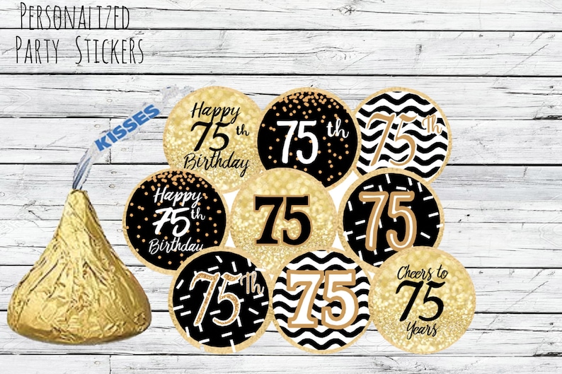 75th Birthday Party Decorations, Black and Gold Birthday Party Favors,