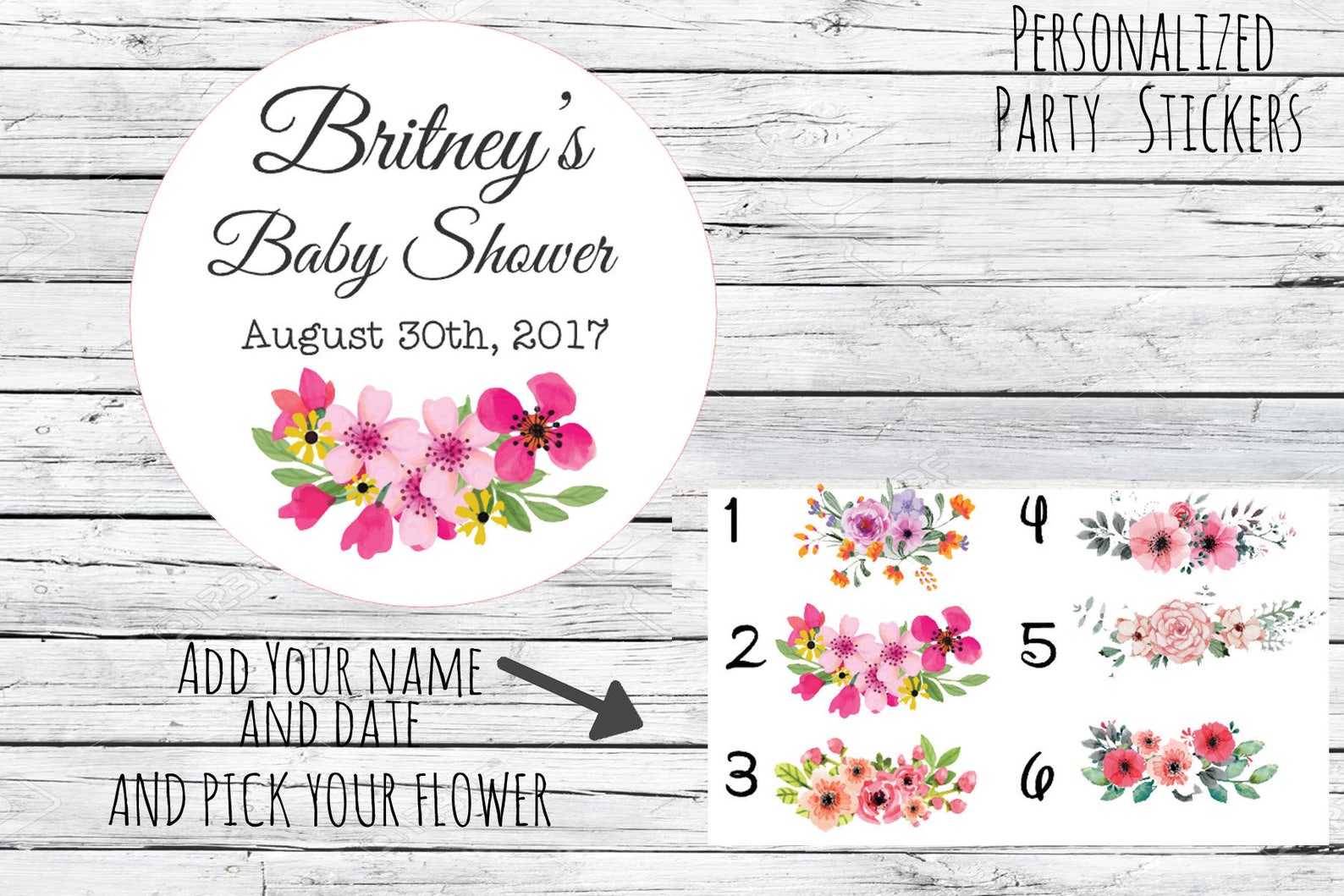 Floral Flower Baby Shower Stickers Baby Party Stickers Baby Etsy