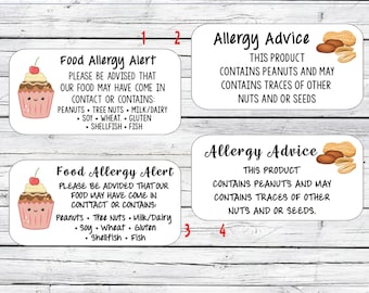 Allergen labels, small food labels, allergy labels, peanuts food labels, cottage food labels, custom labels, custom stickers, cute stickers