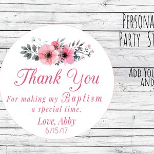 Baptism Stickers, Baptism, Christening, Favor Tags, Baptism Labels, Church Party, Flower Labels, Pink , God Bless Labels Religious Stickers,