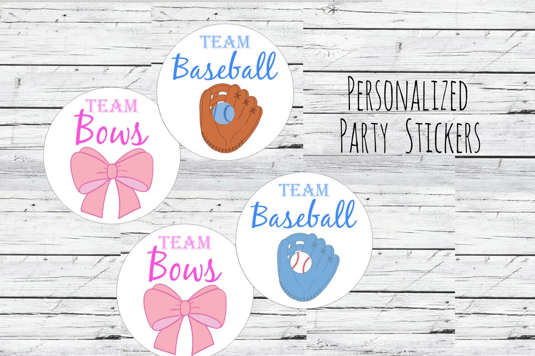 Baseball and Bows Gender Reveal Party Sticker, Team Boy, Team Girl