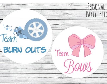 Gender Reveal Party Stickers, Burnouts Or Bows Stickers, Team Burnouts, Team Bows, Baby Shower Stickers, Gender Reveal Stickers, Baby Shower