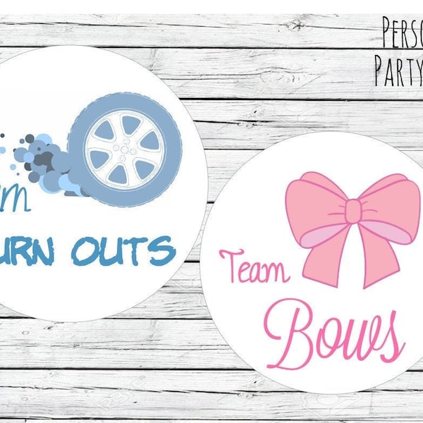 Gender Reveal Party Stickers, Burnouts Or Bows Stickers, Team Burnouts, Team Bows, Baby Shower Stickers, Gender Reveal Stickers, Baby Shower