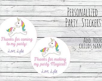 12 or 20 or 35 Personalized Unicorn Magical Birthday Party Favor Tags, Fairytale Theme, Bag Tags, Thanks for Coming, 1st Birthday Stickers
