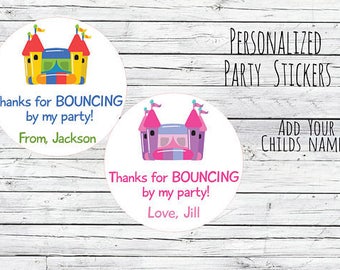 Bounce House Personalized Stickers 12/20/35 Birthday Party Favor Tags, Girl or Boy Theme, Bag Tags, Thanks for Coming, 1st Birthday, 5th