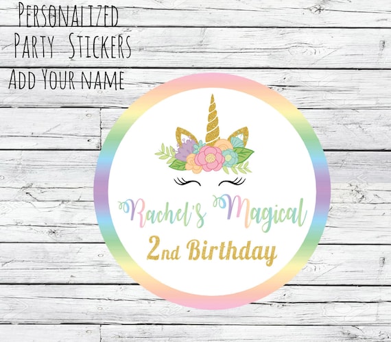 Lindo fiesta de cumpleaños 35 Personalizado Unicornio Pegatinas gracias Sellos 3