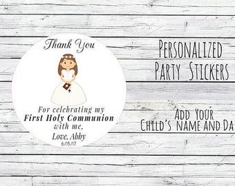 Personalized First Communion Party Favor Tags , Bag Tags, Favor Tags or Labels, Communion Thank You Stickers You Choose Size