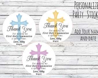 First Communion Cross Stickers, Holly Communion , Gift Labels, Cross, Christening Stickers, Religious Stickers, Catholic Favor