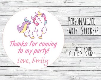 Unicorn Personalized 12/20/35 Birthday Party Favor Tags, Fairytale Theme, Bag Tags, Thanks for Coming, 1st Birthday Stickers, Magical