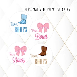 Team Boots or Team Bows Gender Reveal Party Stickers Team Boy, Team Girl, Baby Shower Voting, Favor Tags, Labels, Hershey Kiss