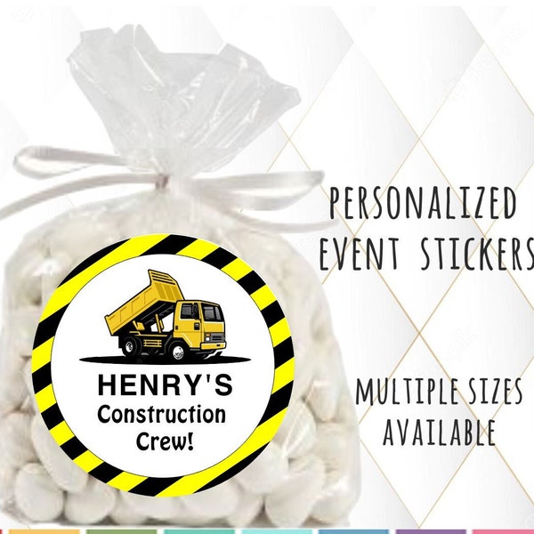 Construction birthday stickers, loads of fun stickers, construction crew labels, dump truck stickers