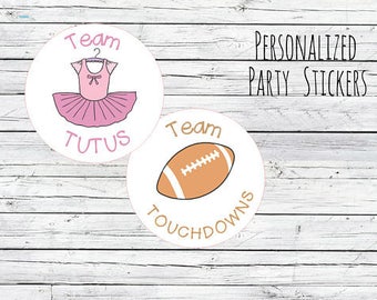 Team Tutus Or Team Touchdowns Football Gender Reveal Party Stickers Team Boy, Team Girl, Baby Shower Voting, Favor Tags, Hershey Kiss
