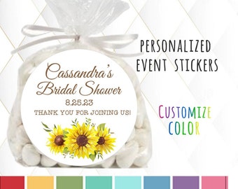 Custom Summer Sunflower Watercolor Thank You Bridal Shower Stickers, Favor Tags, Labels, Wedding Labels, Wedding Favour Stickers