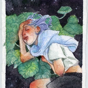 I just want to sleep  |   Calm Watercolor  |  Pastel Aesthetic  |  Sleep till I die  |  Strange Surreal art print|    [Fine art print ]