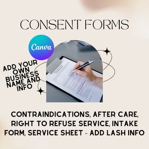 Formulários de admissão de clientes de extensão de cílios; Customizável. Ingestão do cliente, consentimento do cliente, contra-indicações