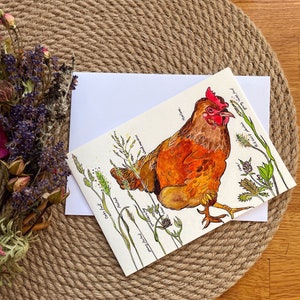 Carte de poule « Marlene dans l'herbe » de Ginny Boom.   Giclée imprimée sur une carte de qualité artistique arch.