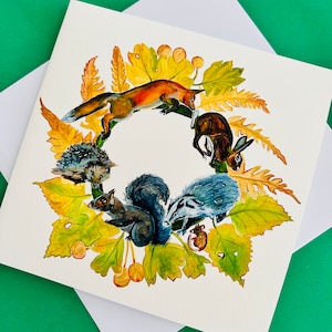 Guirlande d'amis des bois par Ginny Boom à partir de l'aquarelle originale, impression jet d'encre, carte d'art de qualité archive.