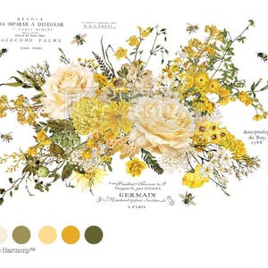 SUNLIT SERENADE Decor TRANSFER Rub on furniture decal transfer Redesign with Prima yellow floral transfer