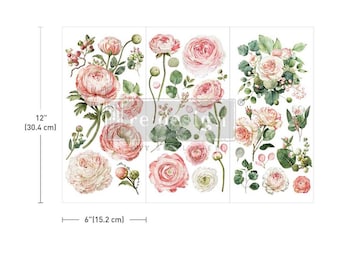 BLUSHING BLOOMS Small Rub on Decor TRANSFERS Redesign with Prima roses transfer