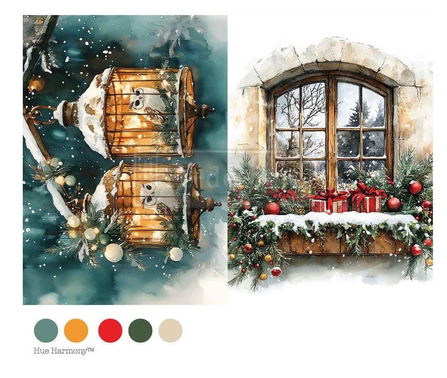 NOEL NIGHT OWL A4 Decoupage Fiber Redesign with Prima holiday deco paper