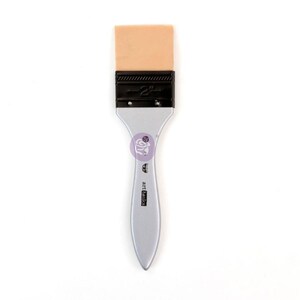May include: A silver-handled paint brush with a black ferrule and a beige bristle head. The brush is labeled "art basics".