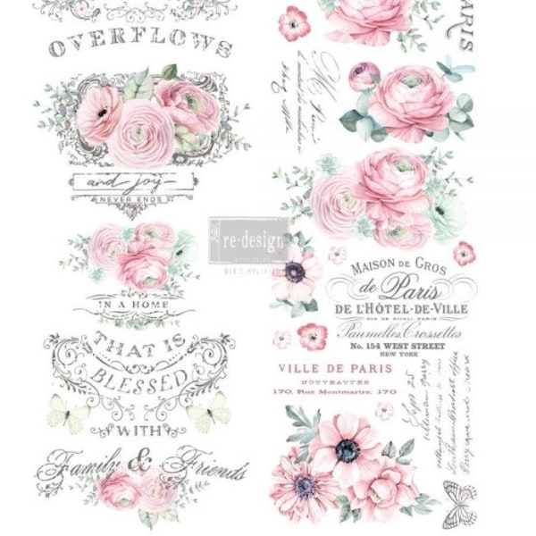 OVERFLOWING LOVE Decor Transfer by Redesign with Prima, Transfer, Fast Shipping