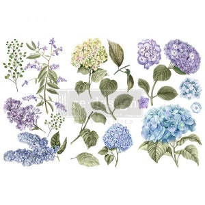 MYSTIC HYDRANGEA Decor TRANSFER , Rub on decal, ReDesign by Prima, fast shipping