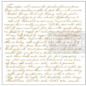 May include: A square, off-white background with handwritten text in a warm, golden-brown color. The text appears to be a recipe or instructions, with a vintage aesthetic. The script is cursive and covers the entire surface.