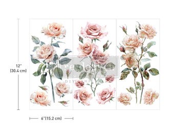 Puede incluir: Tres hojas de calcomanías de transferencia decorativas con rosas rosadas de estilo acuarela con hojas verdes. Las calcomanías miden 30,4 cm de alto y 15,2 cm de ancho.