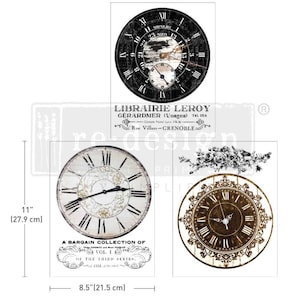 VINTAGE CLOCKS Middy Transfer, Rub on Decal, Redesign with Prima, Fast Shipping
