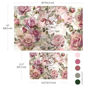 May include: Two rectangular floral designs featuring pink roses and vintage script. The larger design measures 30 inches (76.2 cm) by 19 inches (48.3 cm), while the smaller one is 16.5 inches (41.9 cm) by 11.7 inches (29.7 cm).