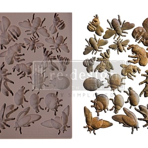 May include: A silicone mold with 20 individual cavities for making bee and ladybug shaped decorations. The mold is shown next to a collection of finished bee and ladybug decorations.