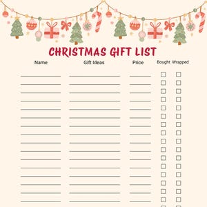 Lista dei regali di Natale / Planner delle feste stampabile / Tracker dei regali / Download immediato I Modello di lista di Natale / Lista delle feste / Download PDF