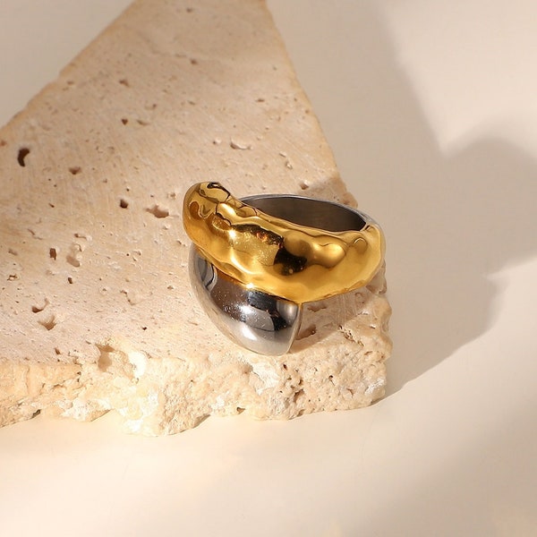 High Polish Bump Ring | Punk Ring | Modern Ring | Connected Ring | Silver Gold Crossed Dome Ring | Statement Bump Ring