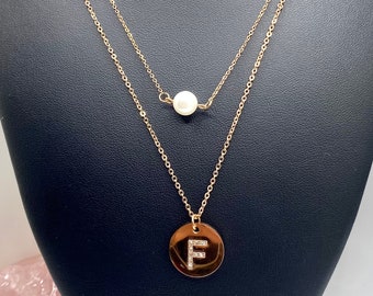 Personalized Initial Set Neck | Rose Gold Necklaces | Initial Pendant & Freshwater Pearl Necklace | F D Letter Necklaces