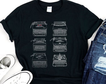 Vintage Typewriters Collector Shirt, Minimalist Graphic Tee, Hobbyist Gifts, Old Type Writers Tshirt, Gift For Writers T-Shirt