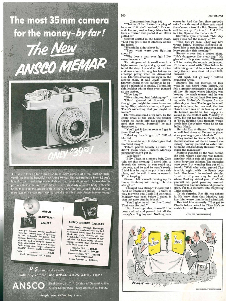 1954 35mm Ansco Memar Vintage Camera Advdertisment