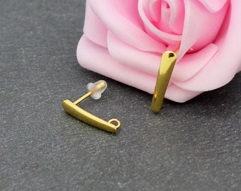 4 stud earrings supports, gold stainless steel, 15x3 mm BOA31