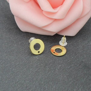 6 supports boucles d'oreilles puces ronds, acier inoxydable plaqué or 18K, BOA83 image 6