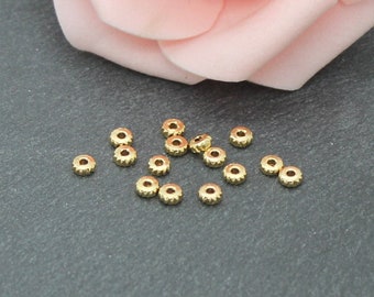 20 perles intercalaires striées en laiton doré plaqué or de 4 x 2 mm, PMD37