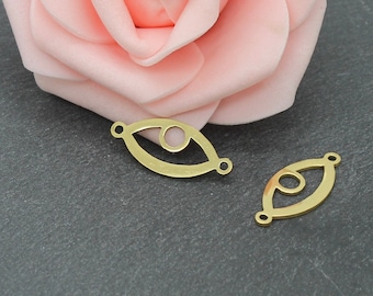 2 eye-shaped connectors, 201 gold-plated stainless steel, 11 x 25 mm, jewelry making, AC682