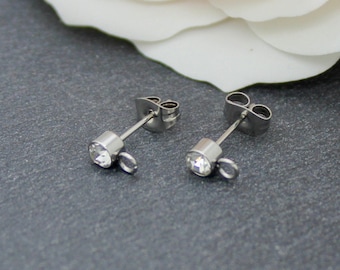 4 supports de boucles d'oreilles puce, boule strass 4 mm, en acier inoxydable 304, BOA103