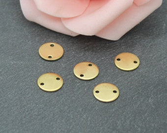 4 connecteurs ronds en acier inoxydable doré, placage ionique, 10 mm, AC584