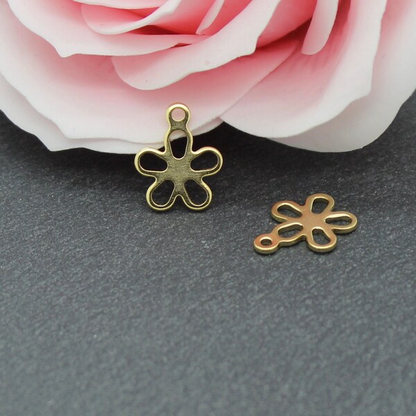 10 flower charms in golden stainless steel, 14 mm x 11 mm, AC287