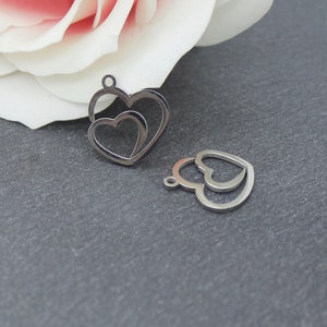 4 heart charms, 201 stainless steel, 16 mm x 14 mm, AC462