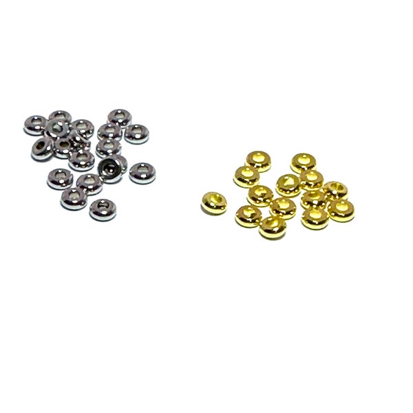 50 perles intercalaires, rondelles, en laiton doré ou argenté platine, 4 x 1,5 mm