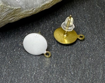 4 supports de boucles d'oreilles puces ronds, émail blanc en acier inoxydable doré, placage ionique, BOA198