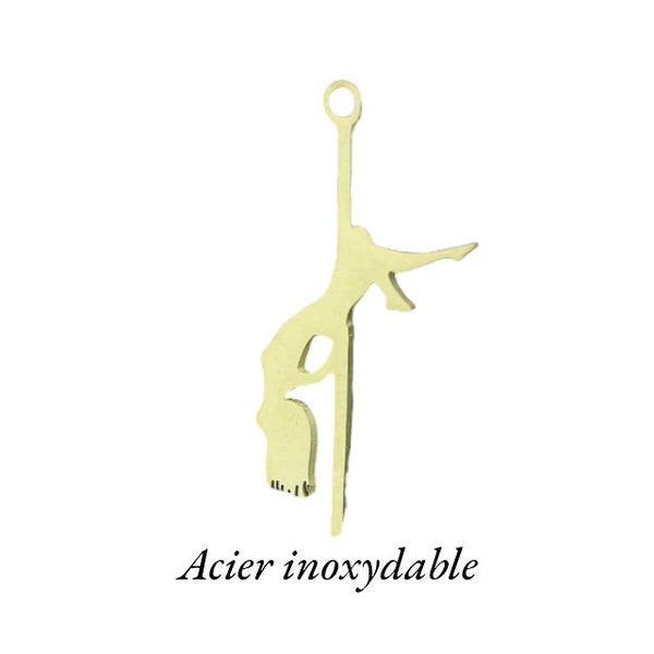 2 pendants pole dance dancer in gold-plated 201 stainless steel, 18K gold-plated, 25 x 13.5 mm, AC722