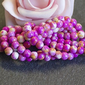 x40 4mm ocean jade beads dyed pink yellow and white colors PEJ101