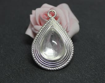 2 pieces: a drop-shaped pendant in silver-plated metal and its cabochon 18x25 mm SPA51